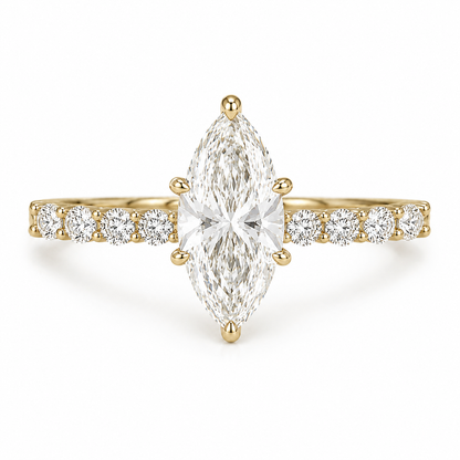 4 Carat Marquise - Round Double Prong Half Eternity Engagement Ring