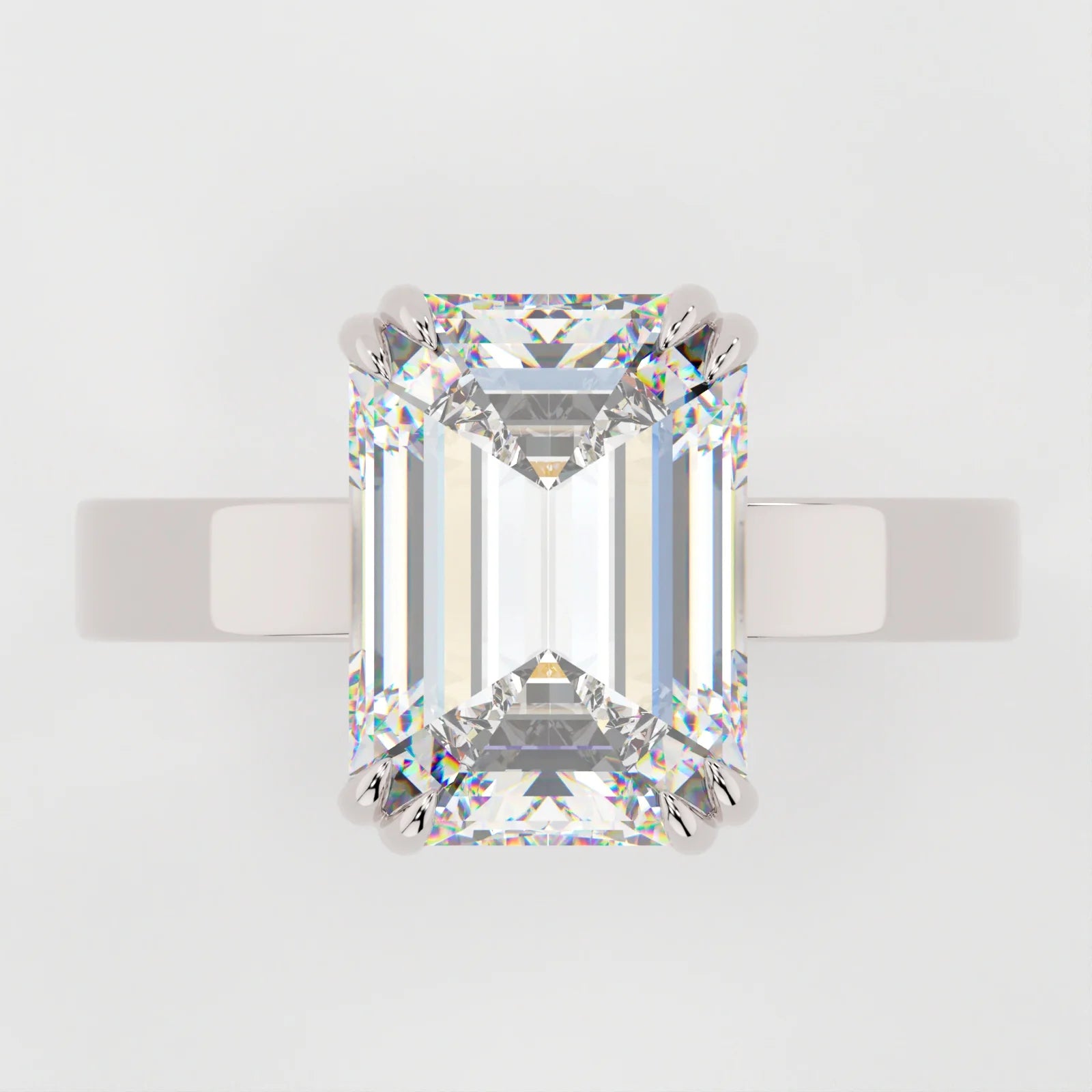 4 Carat Emerald Cut Lab Diamond Engagement Ring with a Squared Off Solitaire Band – view 4