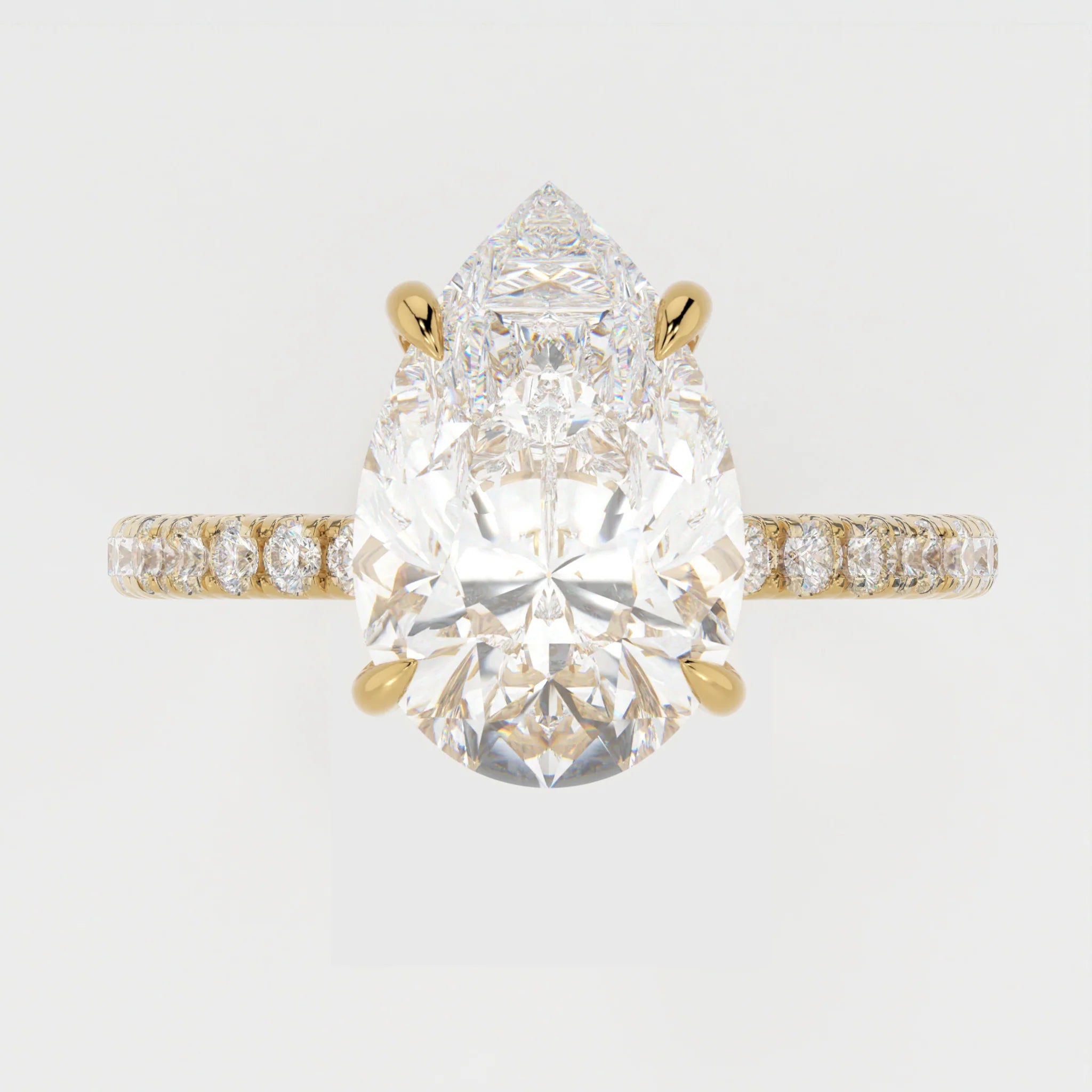 3 Carat Pear Cut Hidden Halo Lab Diamond Engagement Ring with a Pavé Band – view 3
