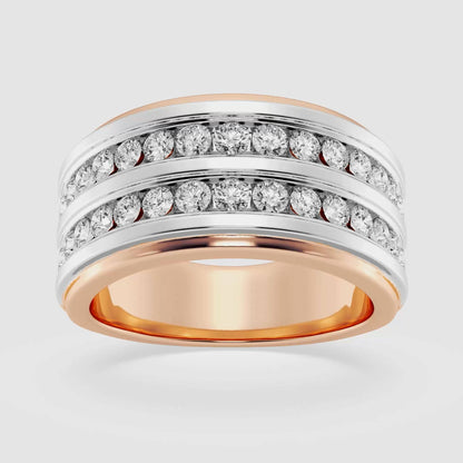 Round  Men's Double Row Channel Set Wedding Band