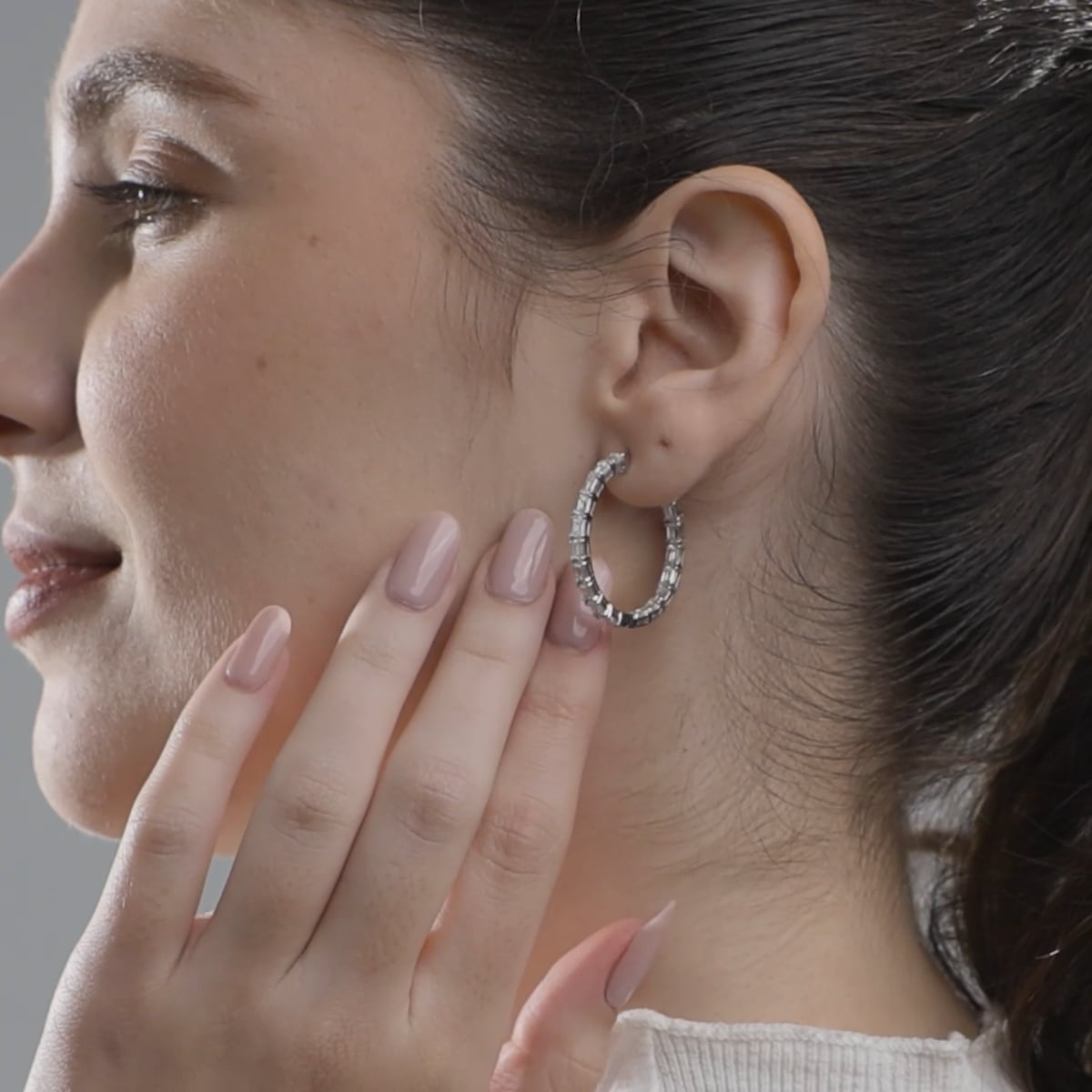 Emerald Moissanite Inside Out Hoop Earrings – view 3