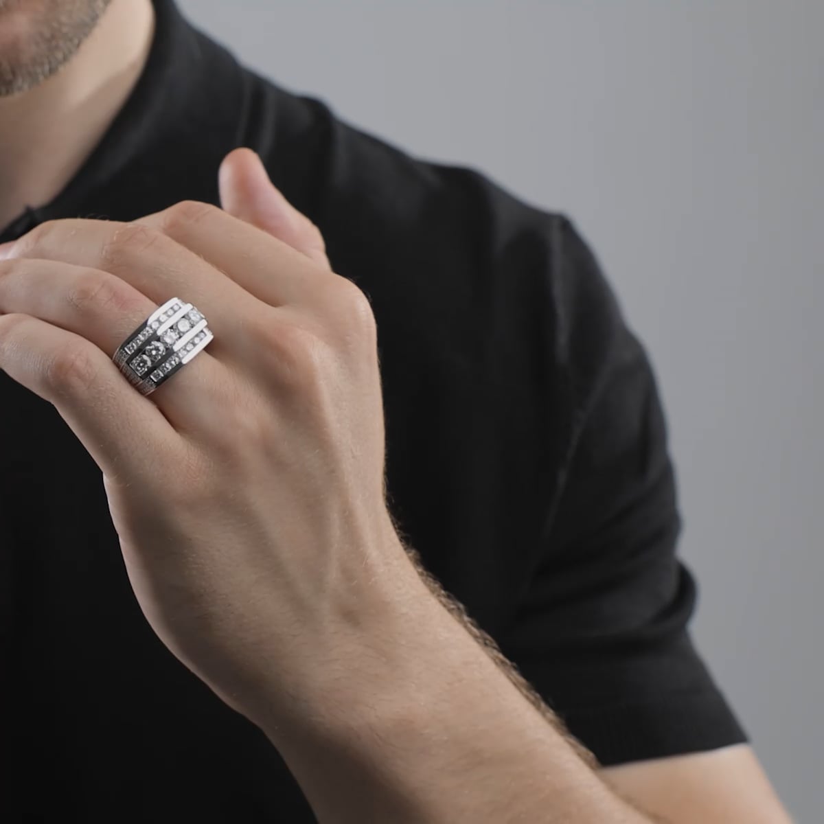 Round Moissanite Men's Multi-Row Rectangular Wedding Band – view 5