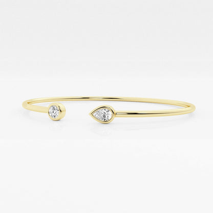 Round and Pear Moissanite Open Bangle Bracelet