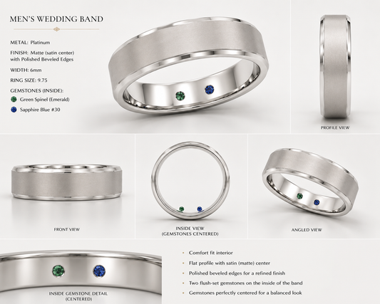 Men’s Platinum Wedding Band with Hidden Gemstones