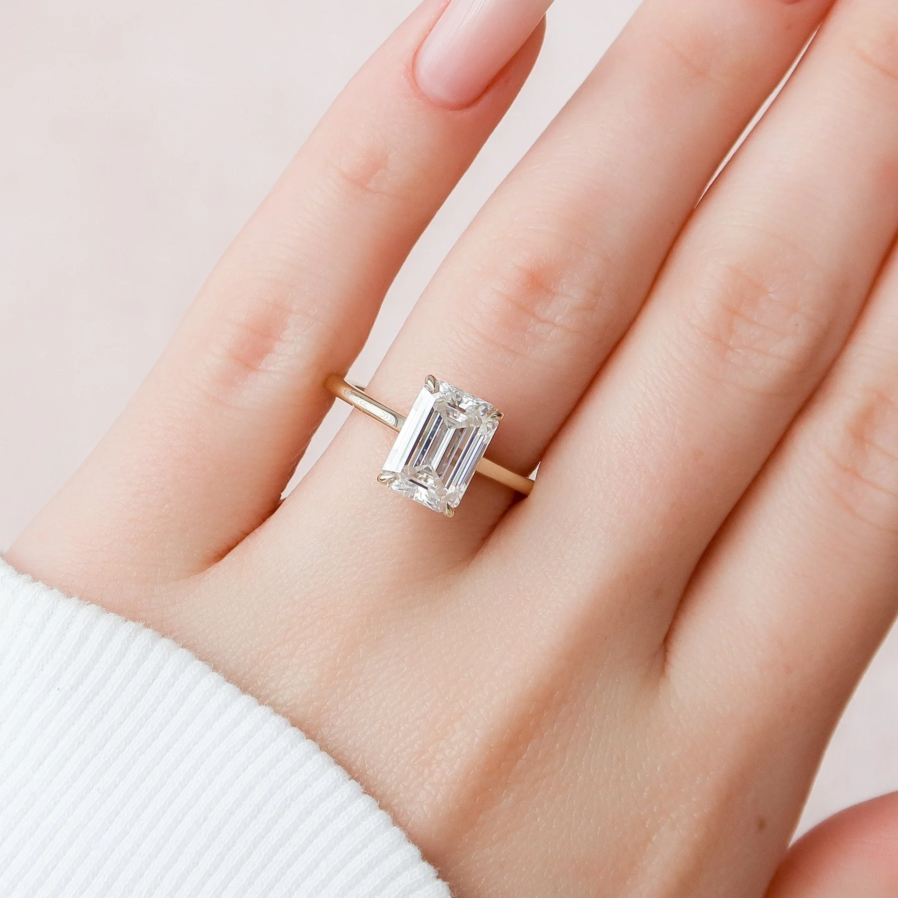 4.5 CT Emerald Cut Solitaire Band with Cathedral Setting and Shoulder Accents – view 5