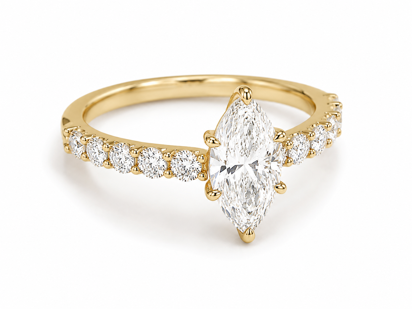 4 Carat Marquise - Round Double Prong Half Eternity Engagement Ring