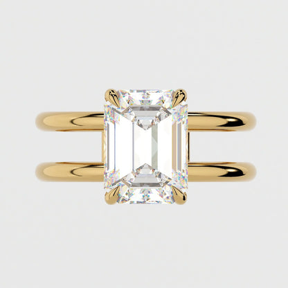 4 Carat Emerald Cut Moissanite Diamond Engagement Ring with a Squared Off Solitaire Band