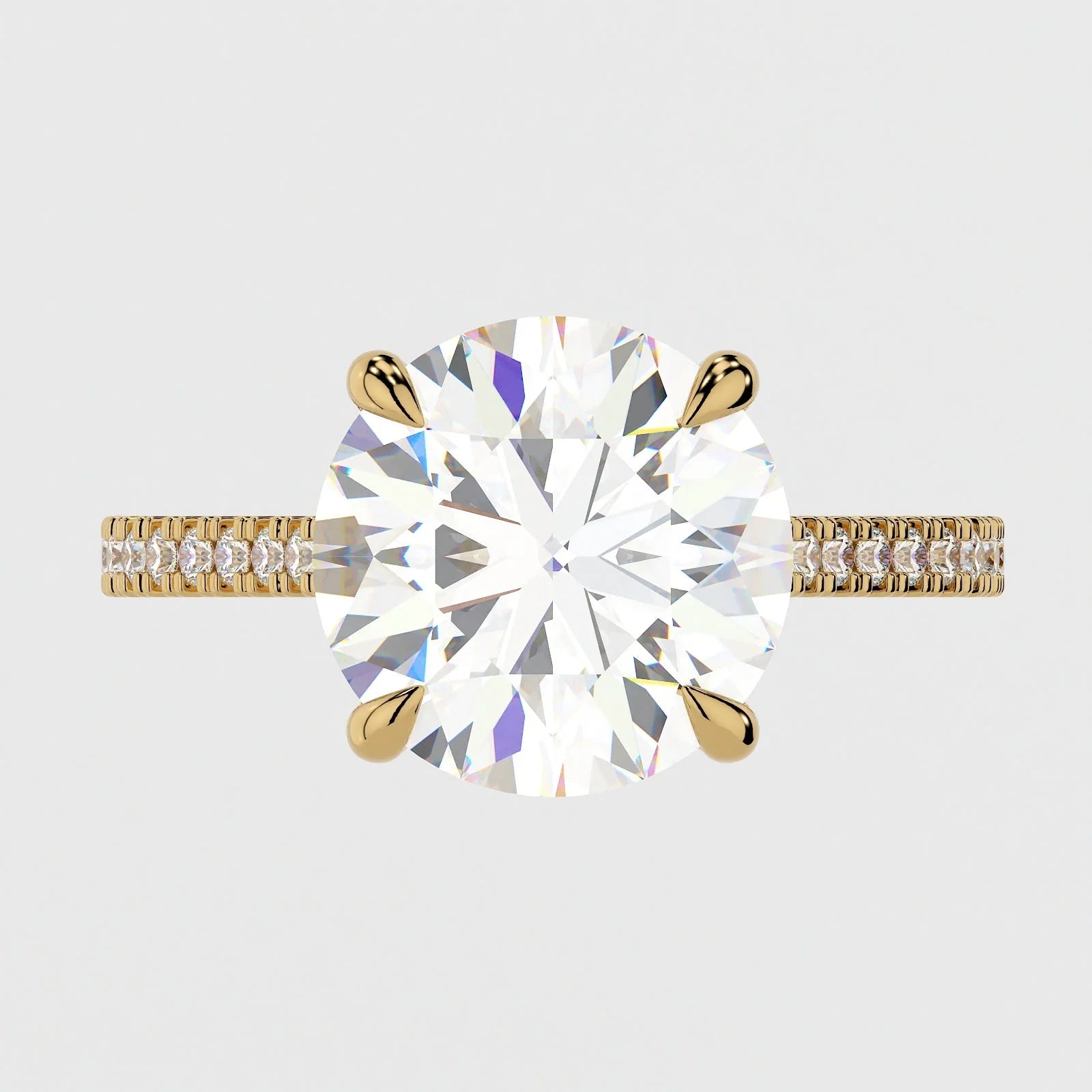3.5 Carat Round Cut Hidden High Halo Lab Diamond Engagement Ring with Micro Pavé Band – view 3