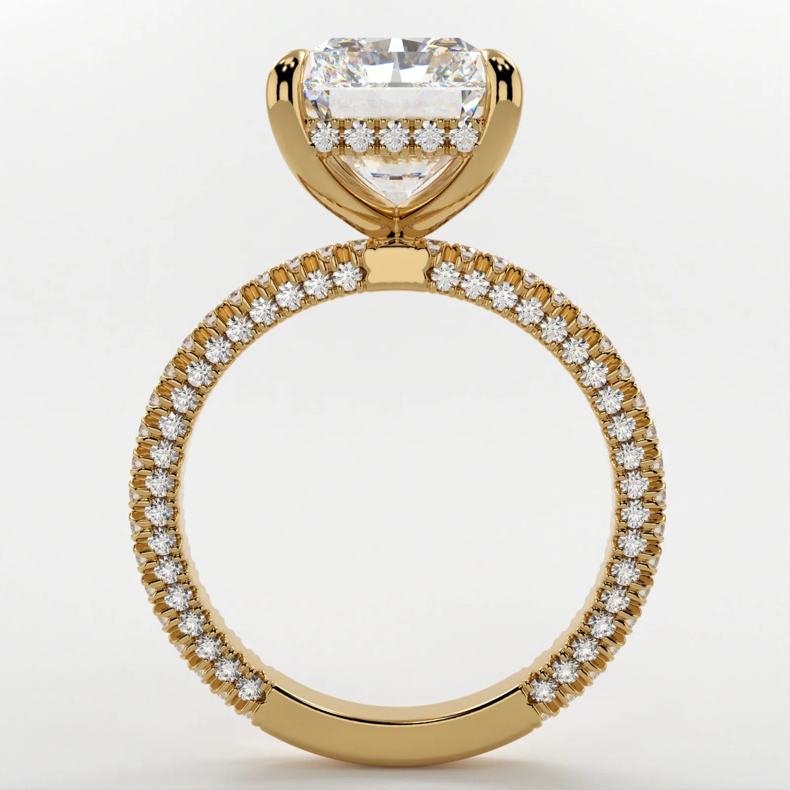 4 Carat Emerald Cut Lab Diamond Engagement Ring with Triple Micro Pavé Band