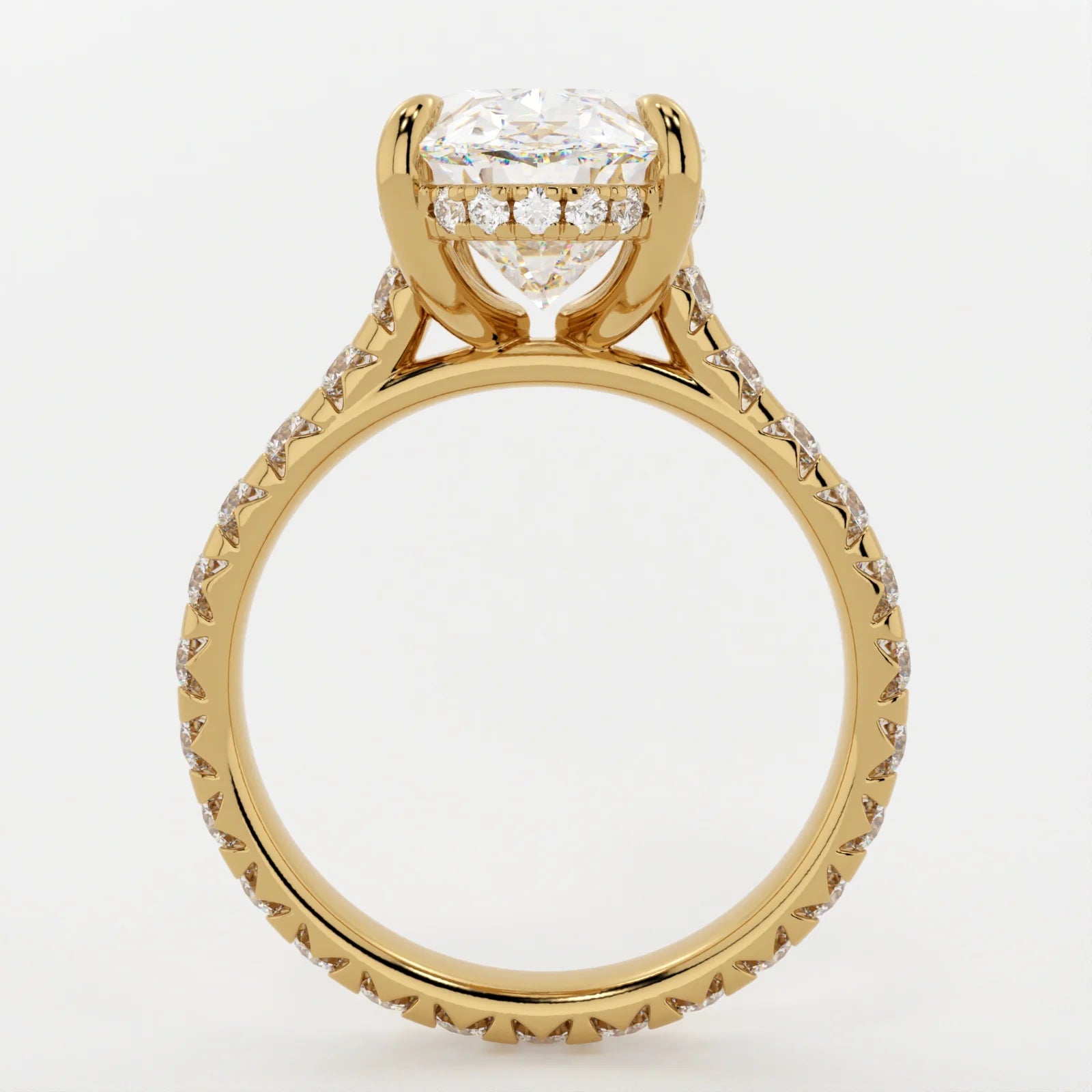 3.5 Carat Oval Cut Lab Diamond Engagement Ring with Pavé Band – view 4