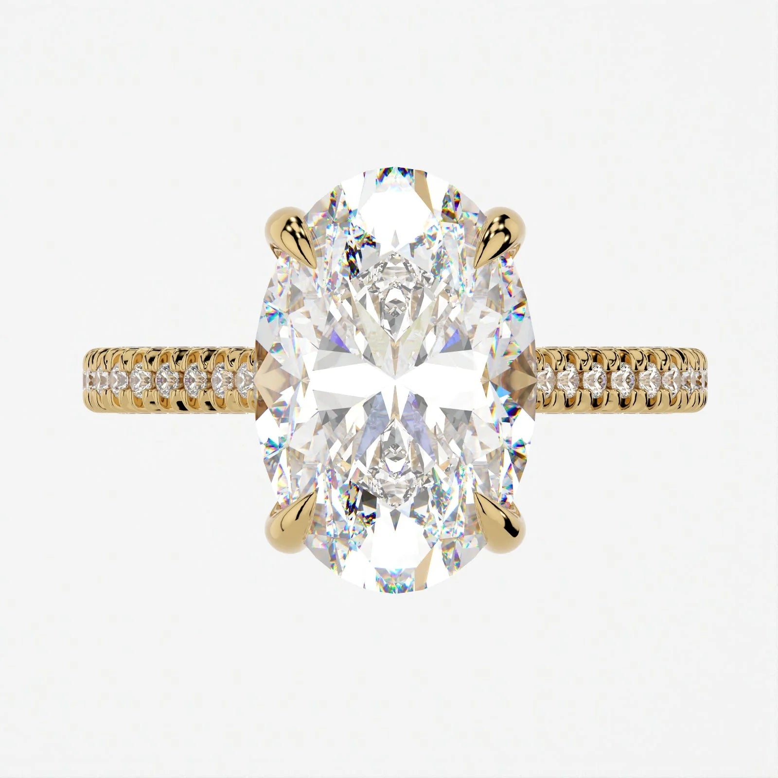 3.5 Carat Oval Cut Lab Diamond Engagement Ring with Triple Micro Pavé Band – view 3
