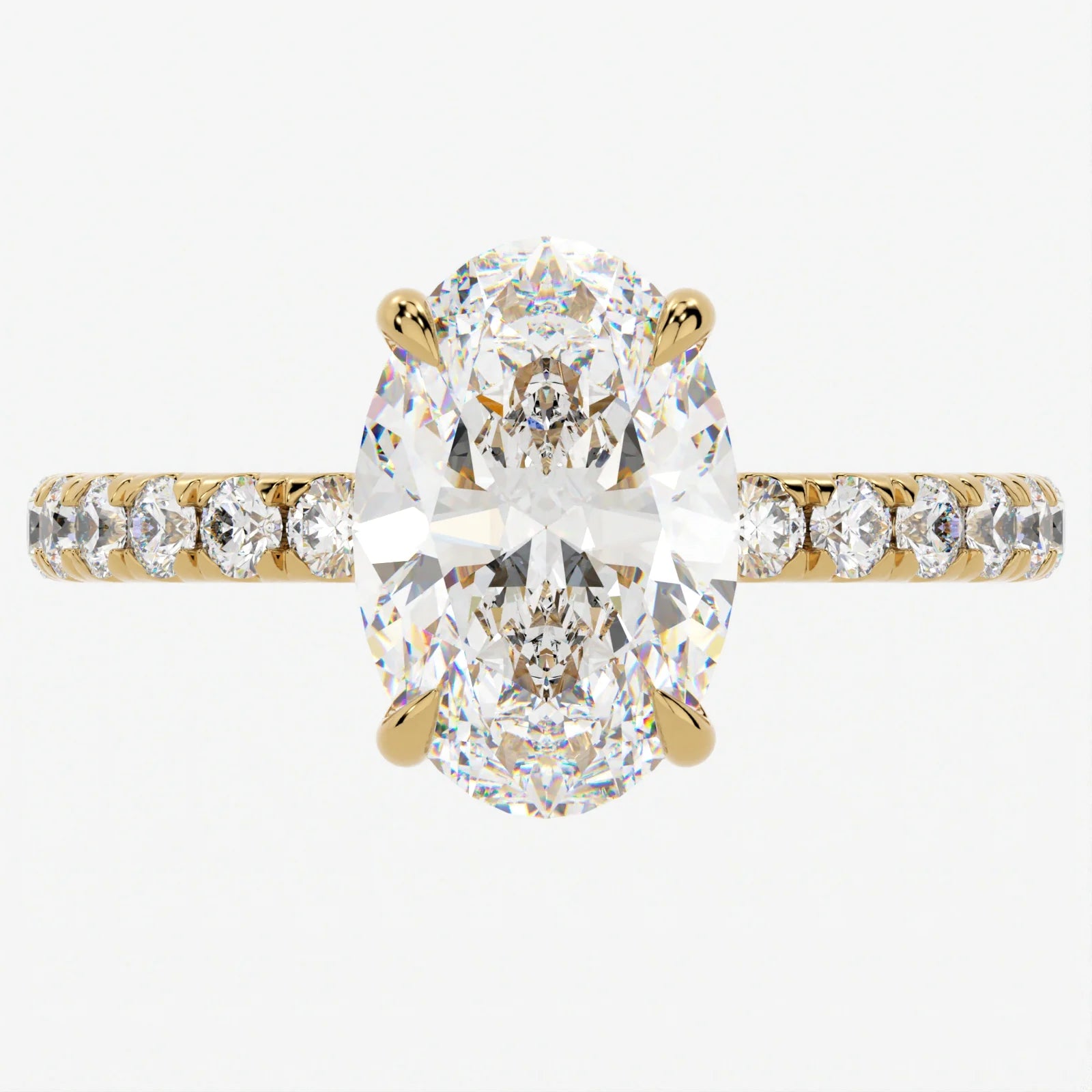 3 Carat Oval Cut Lab Diamond Engagement Ring with Pavé Band – view 3