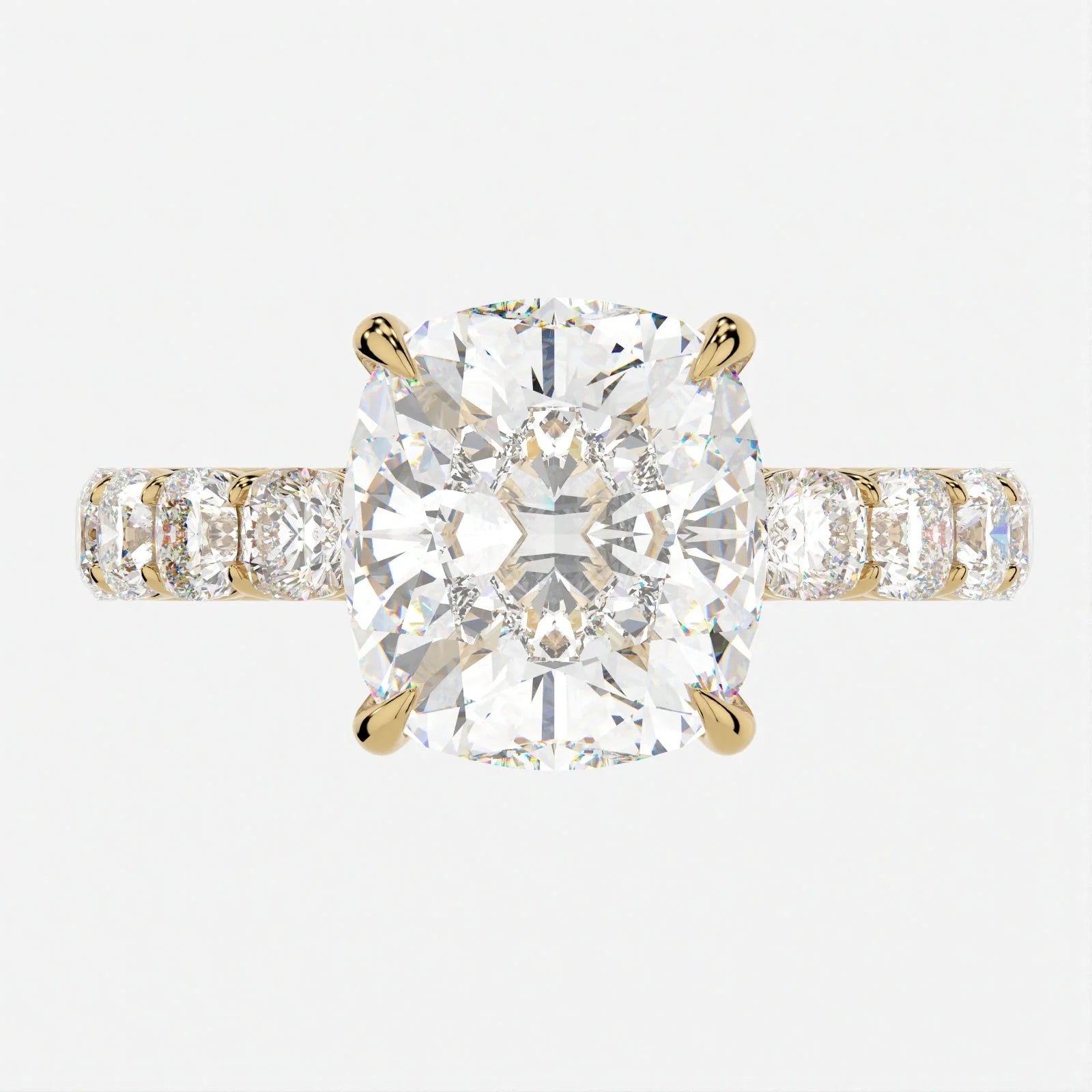 3.5 Carat Cushion Cut Hidden High Halo Lab Diamond Engagement Ring 3mm Eternity Band – view 3