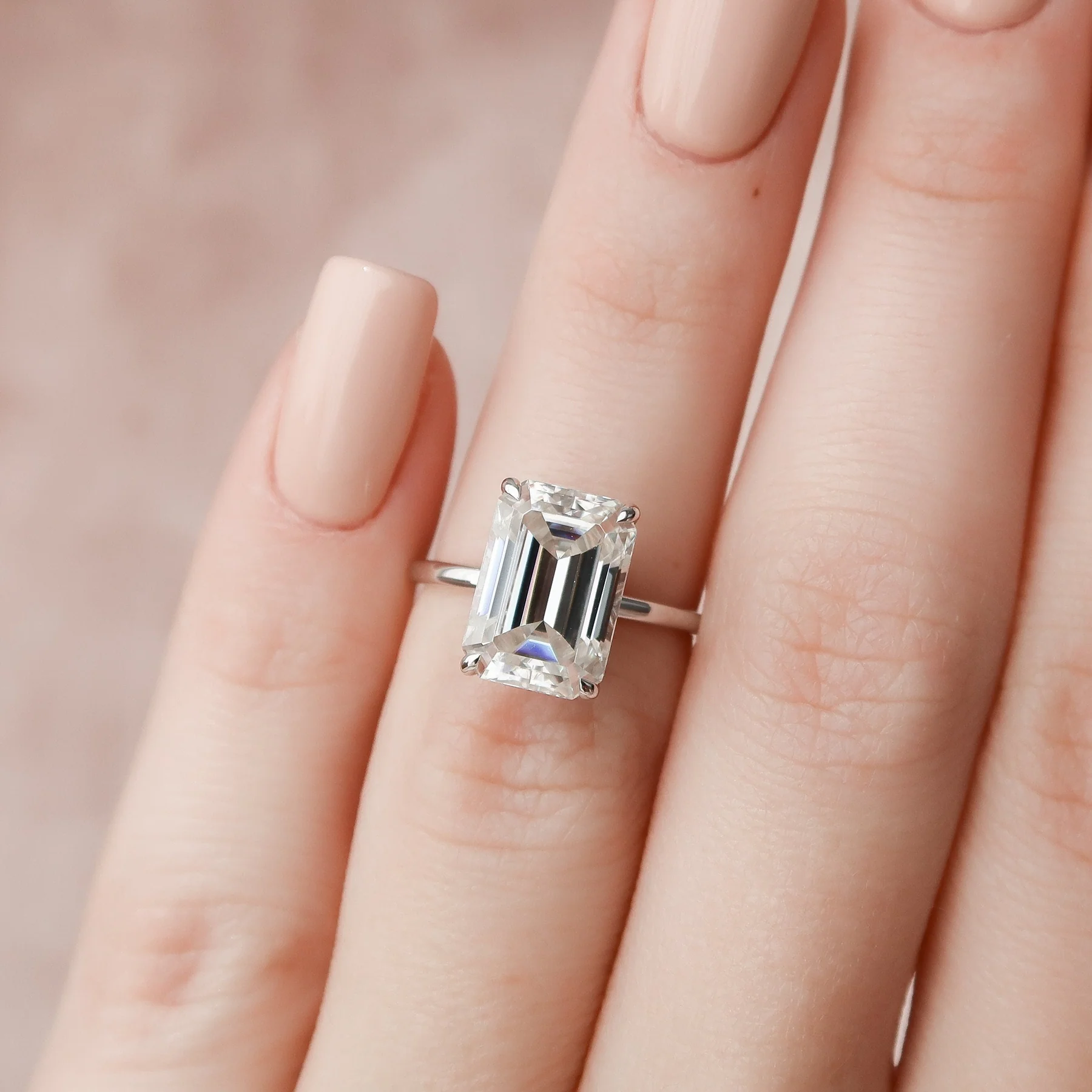 4.5 CT Emerald Cut Solitaire Band with Cathedral Setting and Shoulder Accents – view 9