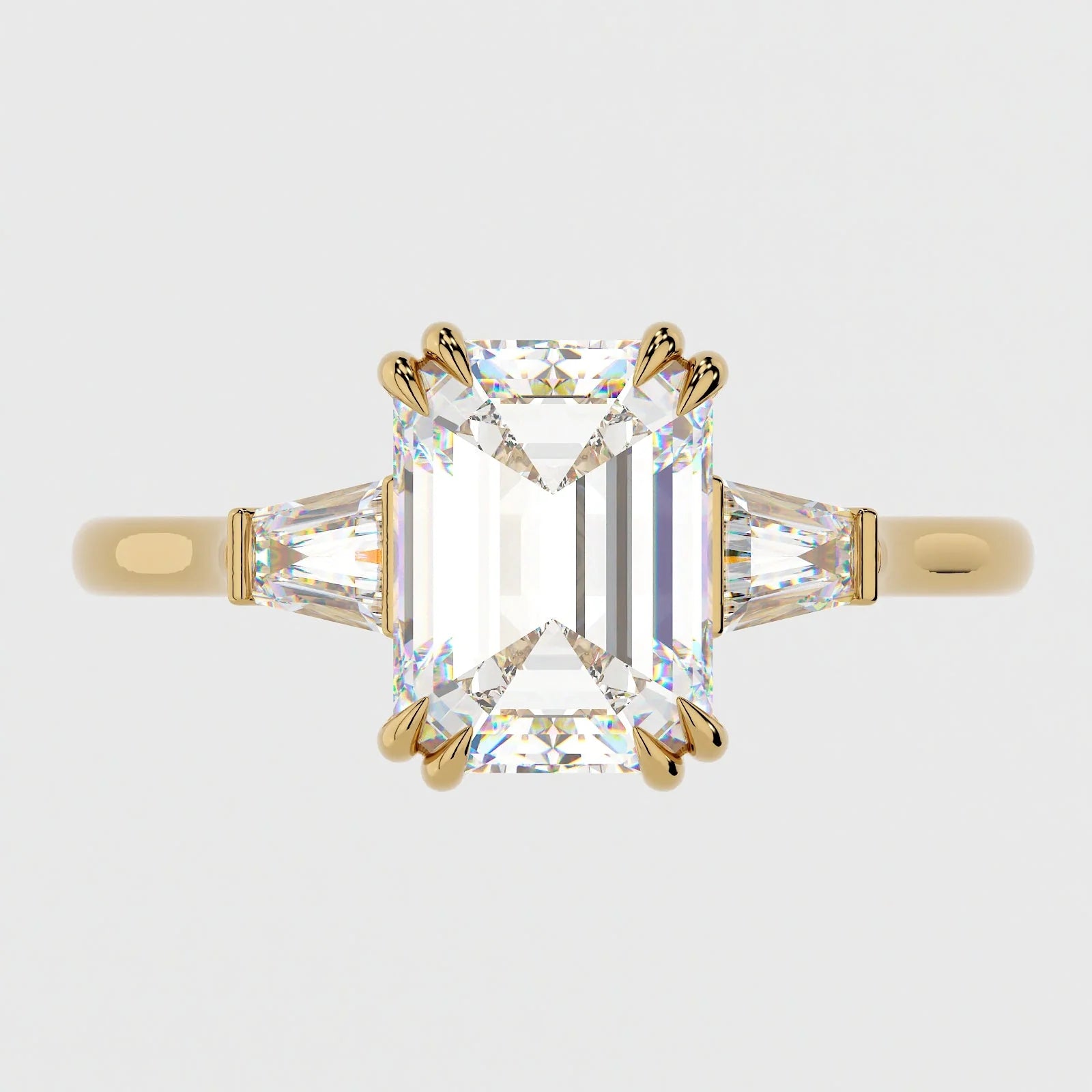 3.5 Carat Emerald Cut Lab Diamond Engagement Ring with 3-Stone Setting – view 3