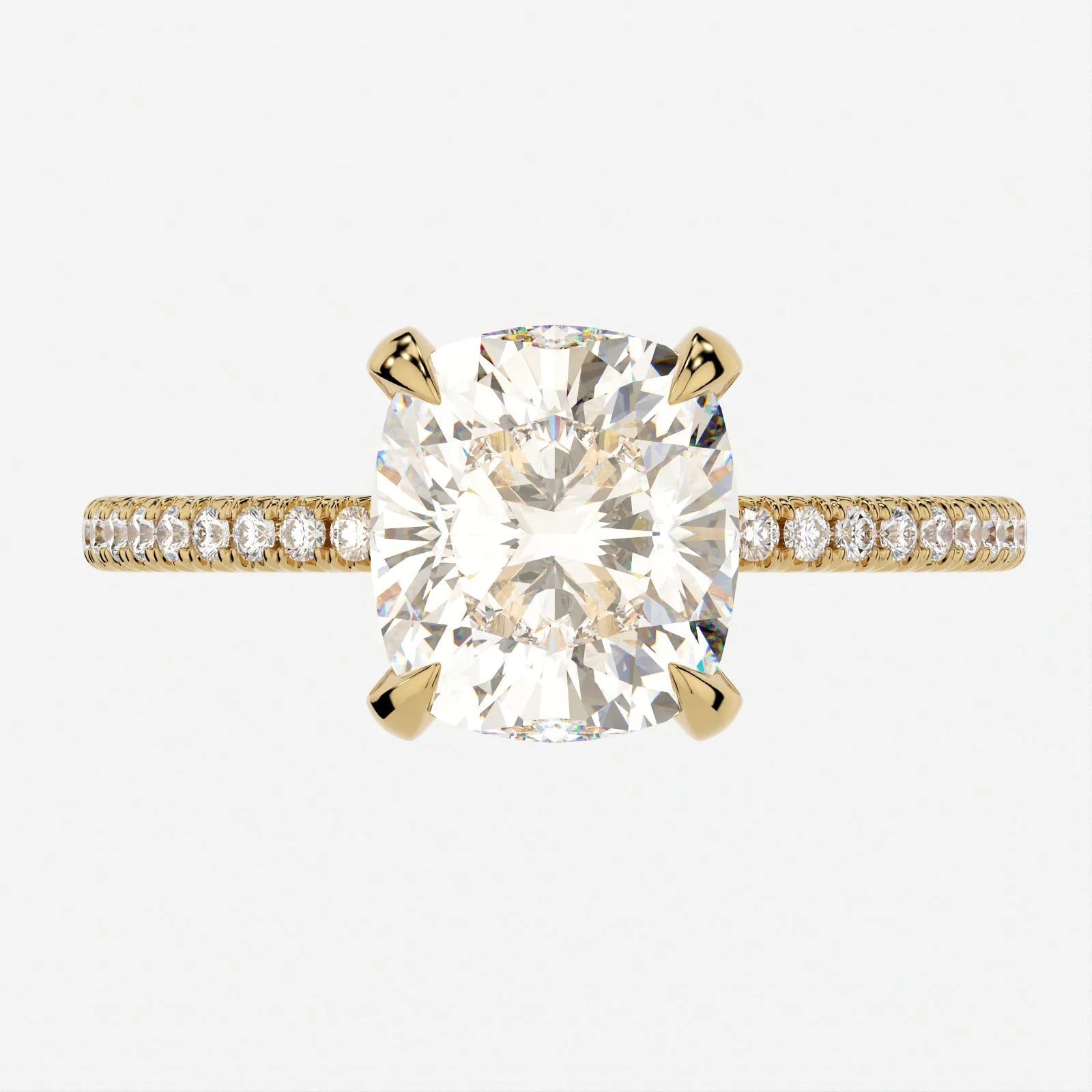 3 Carat Cushion Cut Hidden High Halo Lab Diamond Engagement Ring with Micro Pavé Band – view 2