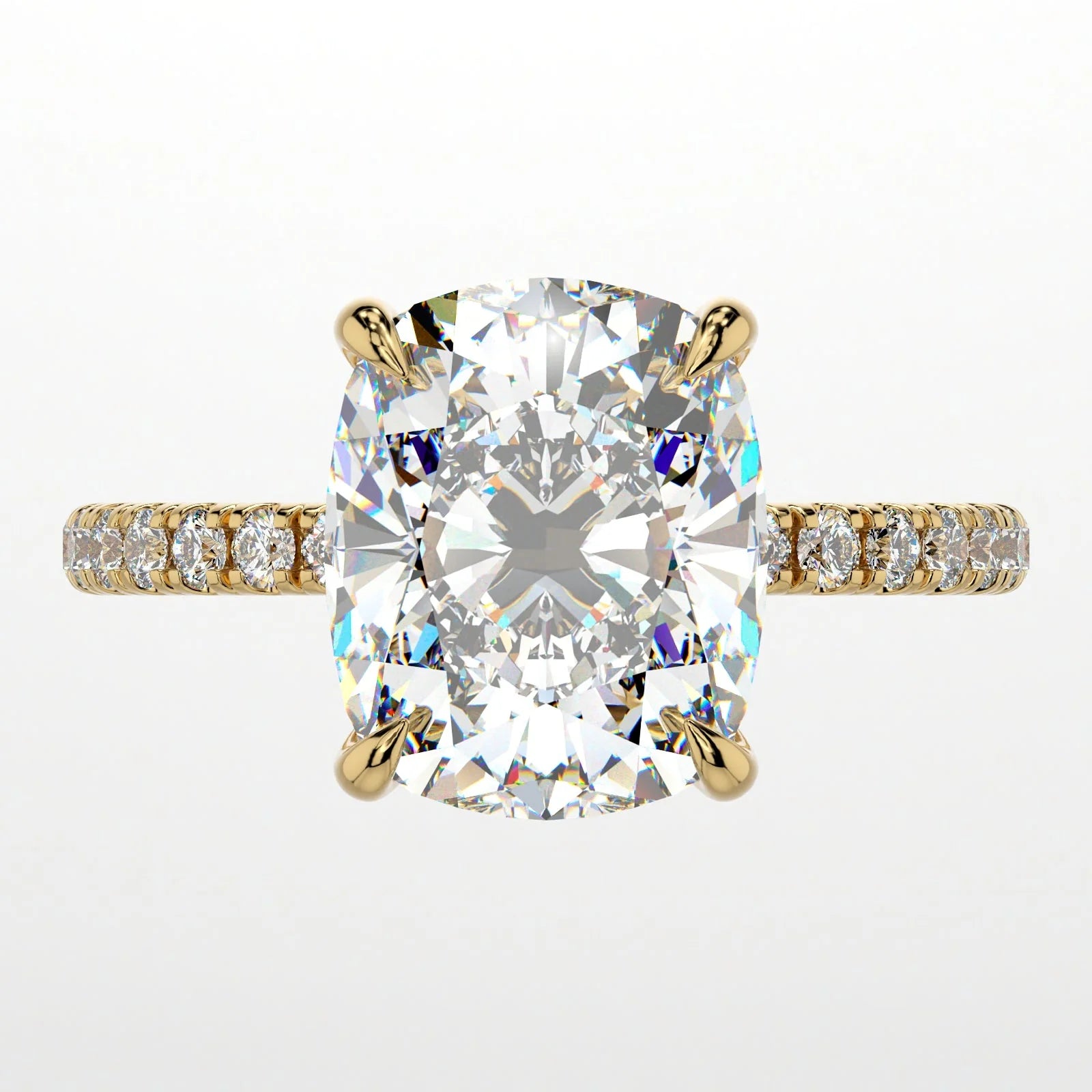 3.5 Carat Cushion Cut Hidden High Halo Lab Diamond Engagement Ring with Micro Pavé Band – view 3