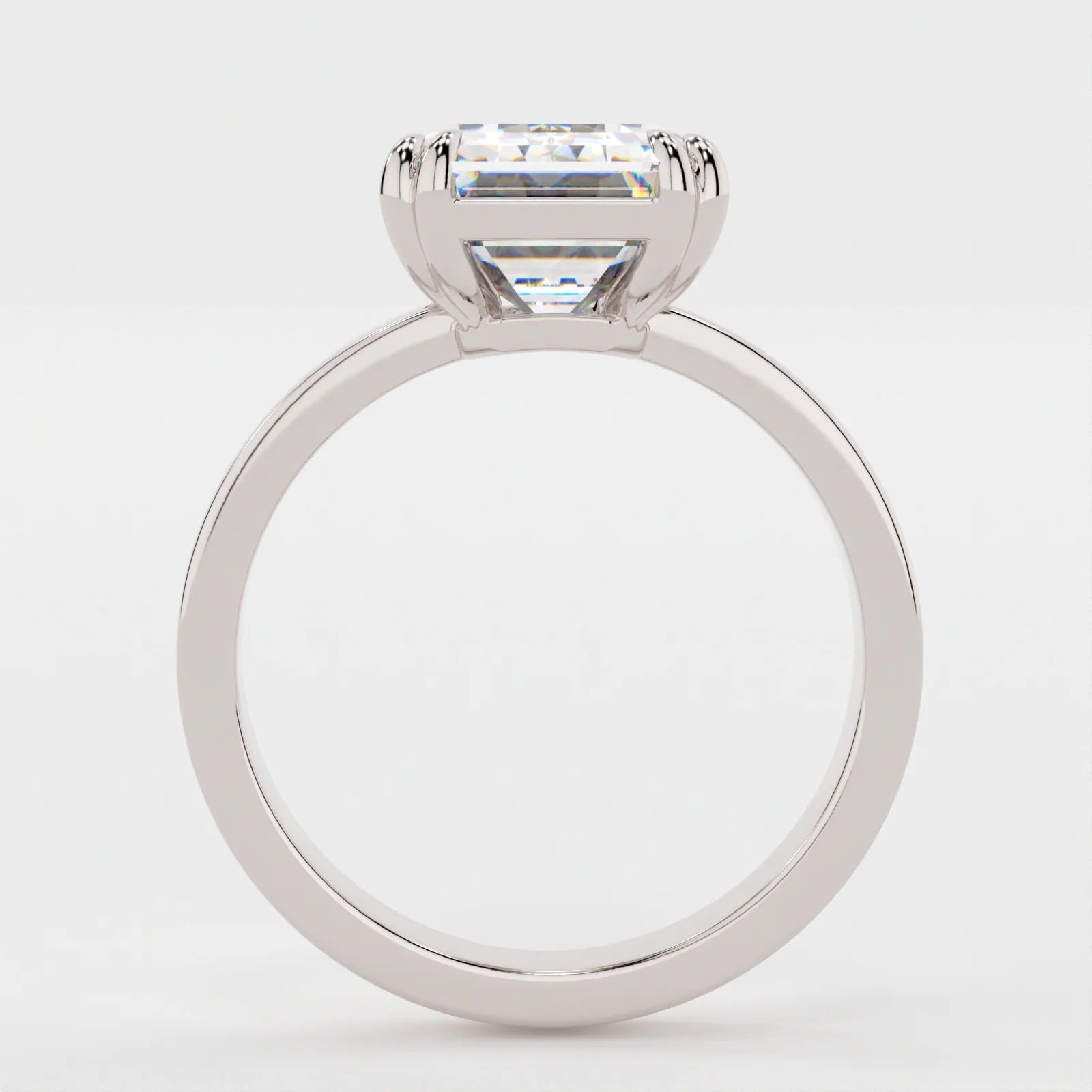 4 Carat Emerald Cut Lab Diamond Engagement Ring with a Squared Off Solitaire Band – view 3