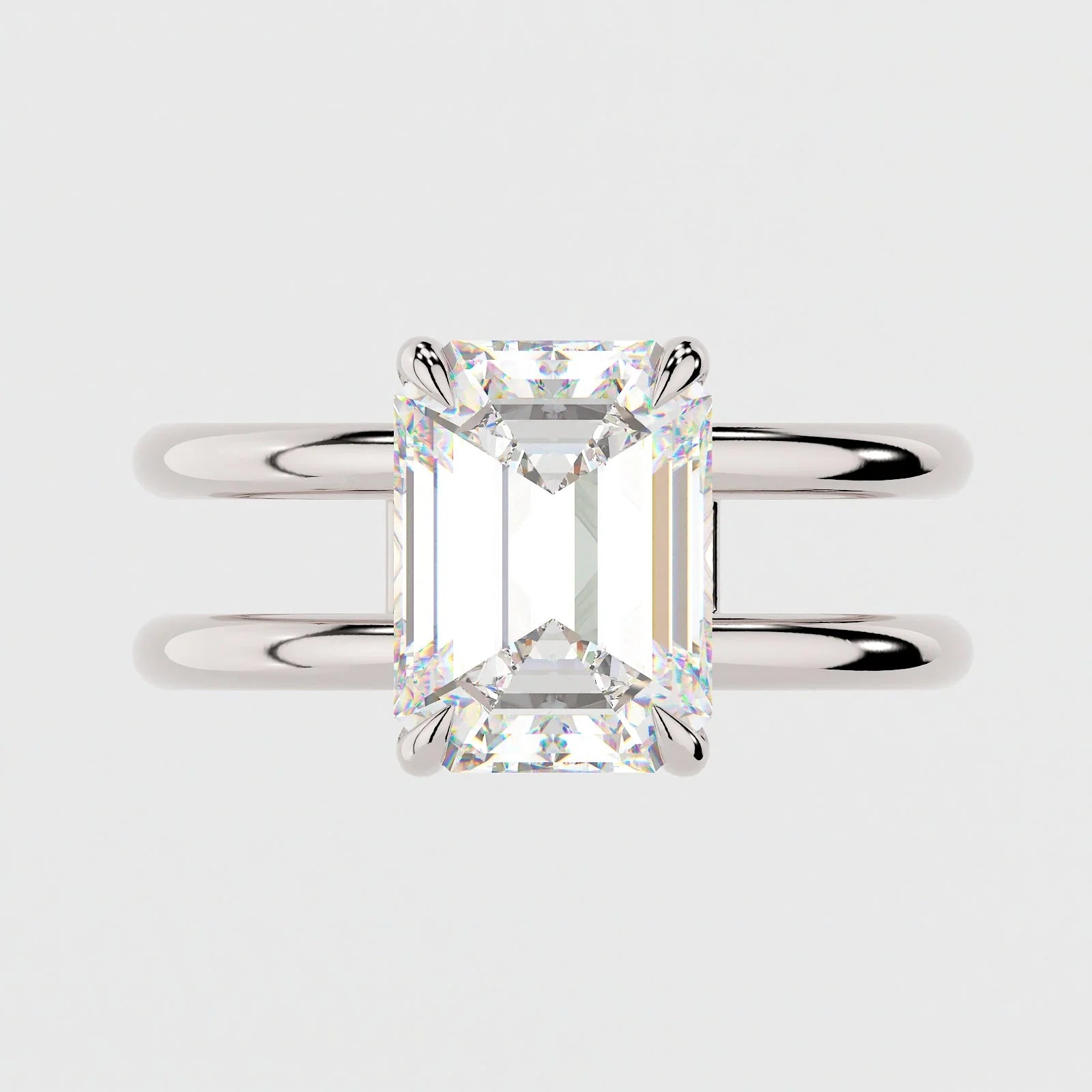 4 Carat Emerald Cut Lab Diamond Engagement Ring with a Squared Off Solitaire Band