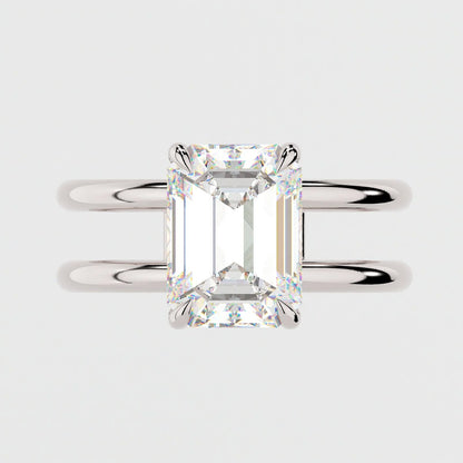 4 Carat Emerald Cut Moissanite Diamond Engagement Ring with a Squared Off Solitaire Band