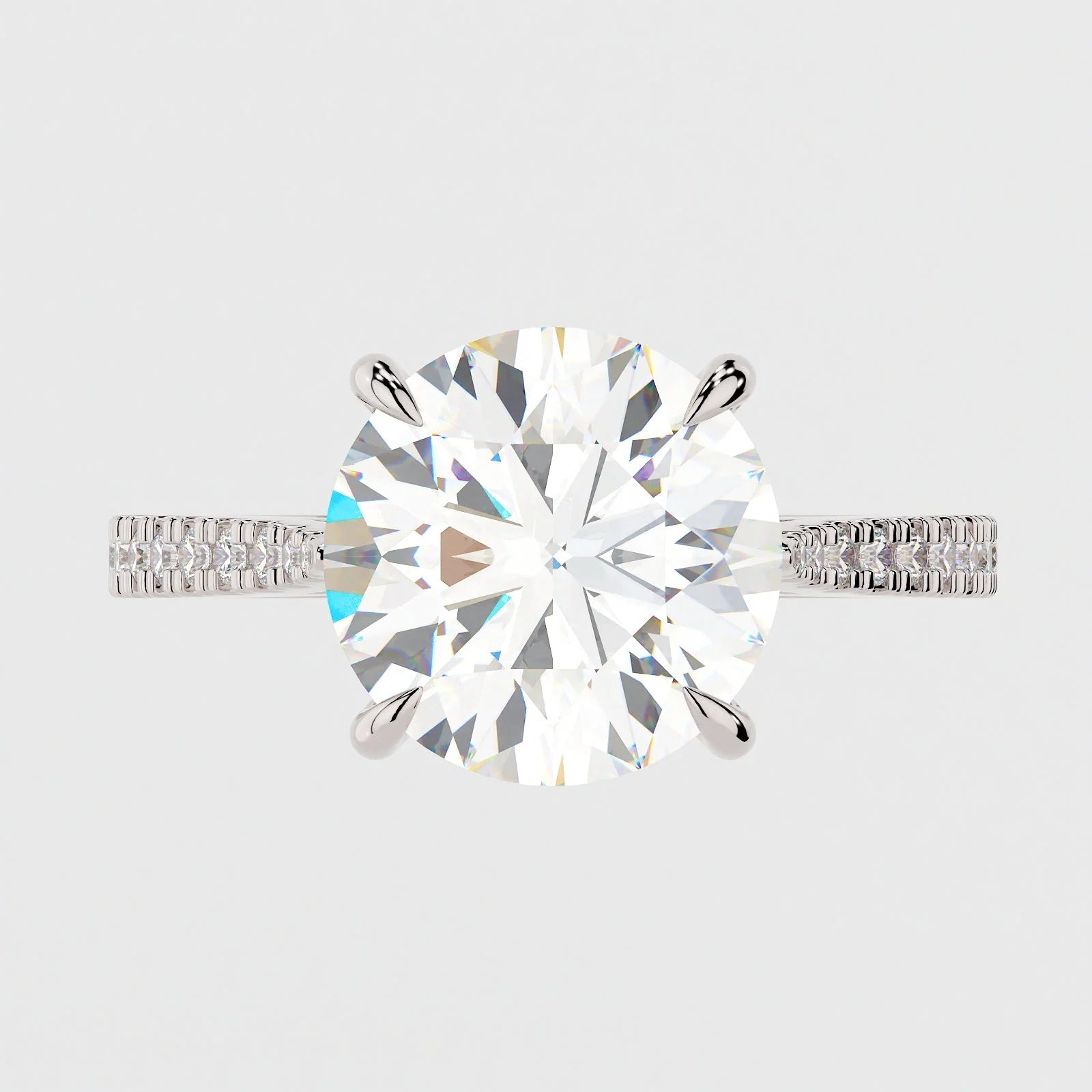 3.5 Carat Round Cut Lab Diamond Engagement Ring with Knife Edge Micro Pavé Band – view 2
