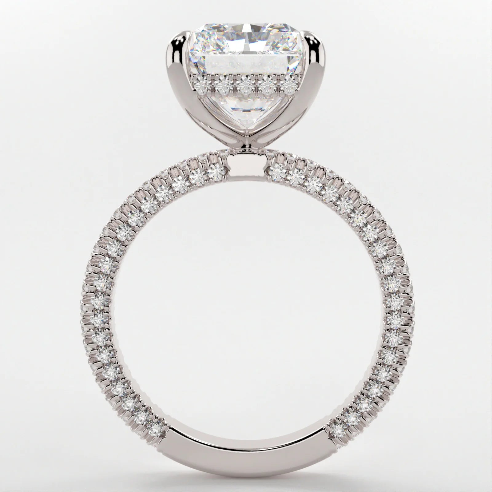 4 Carat Emerald Cut Lab Diamond Engagement Ring with Triple Micro Pavé Band – view 3