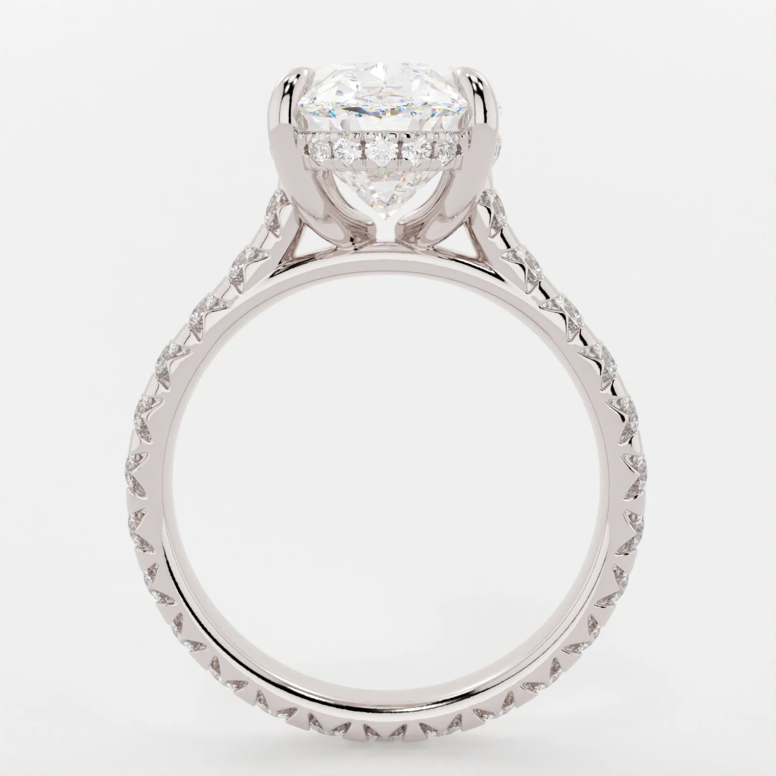 3.5 Carat Oval Cut Lab Diamond Engagement Ring with Pavé Band – view 3