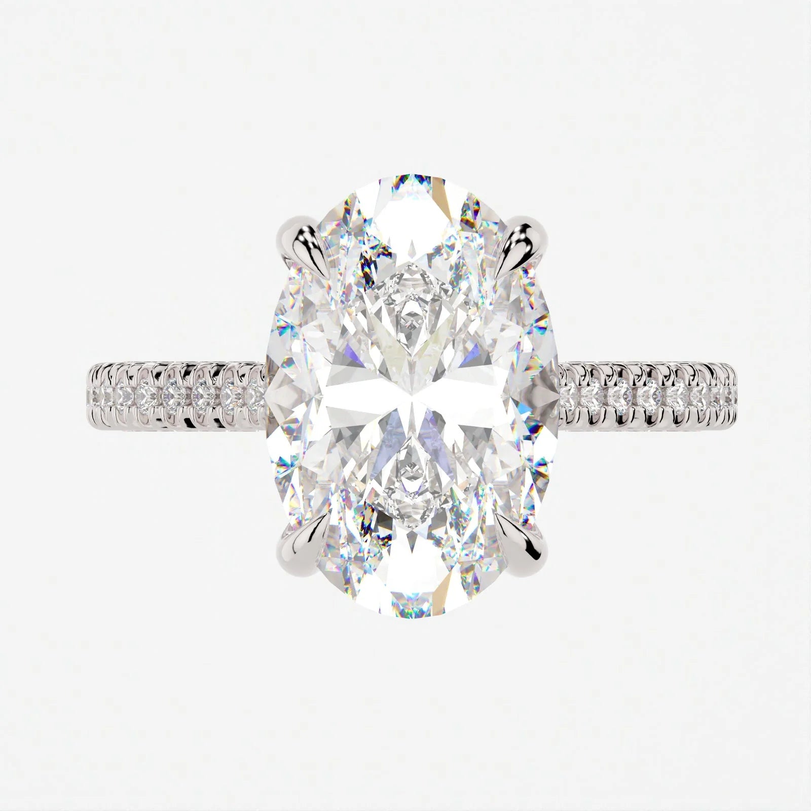 3.5 Carat Oval Cut Lab Diamond Engagement Ring with Triple Micro Pavé Band