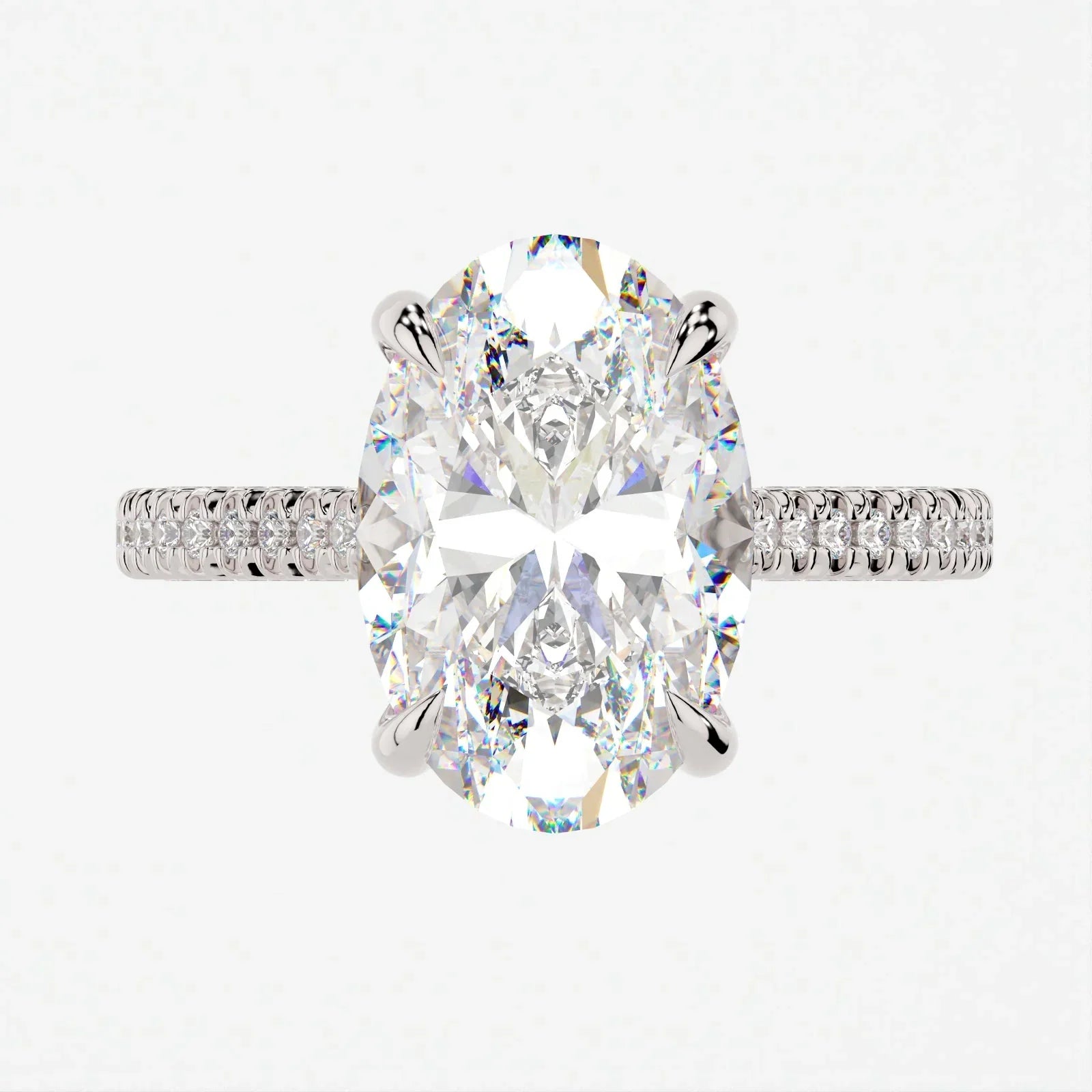 5 Carat Oval Cut Lab Diamond Engagement Ring with Triple Micro Pavé Band
