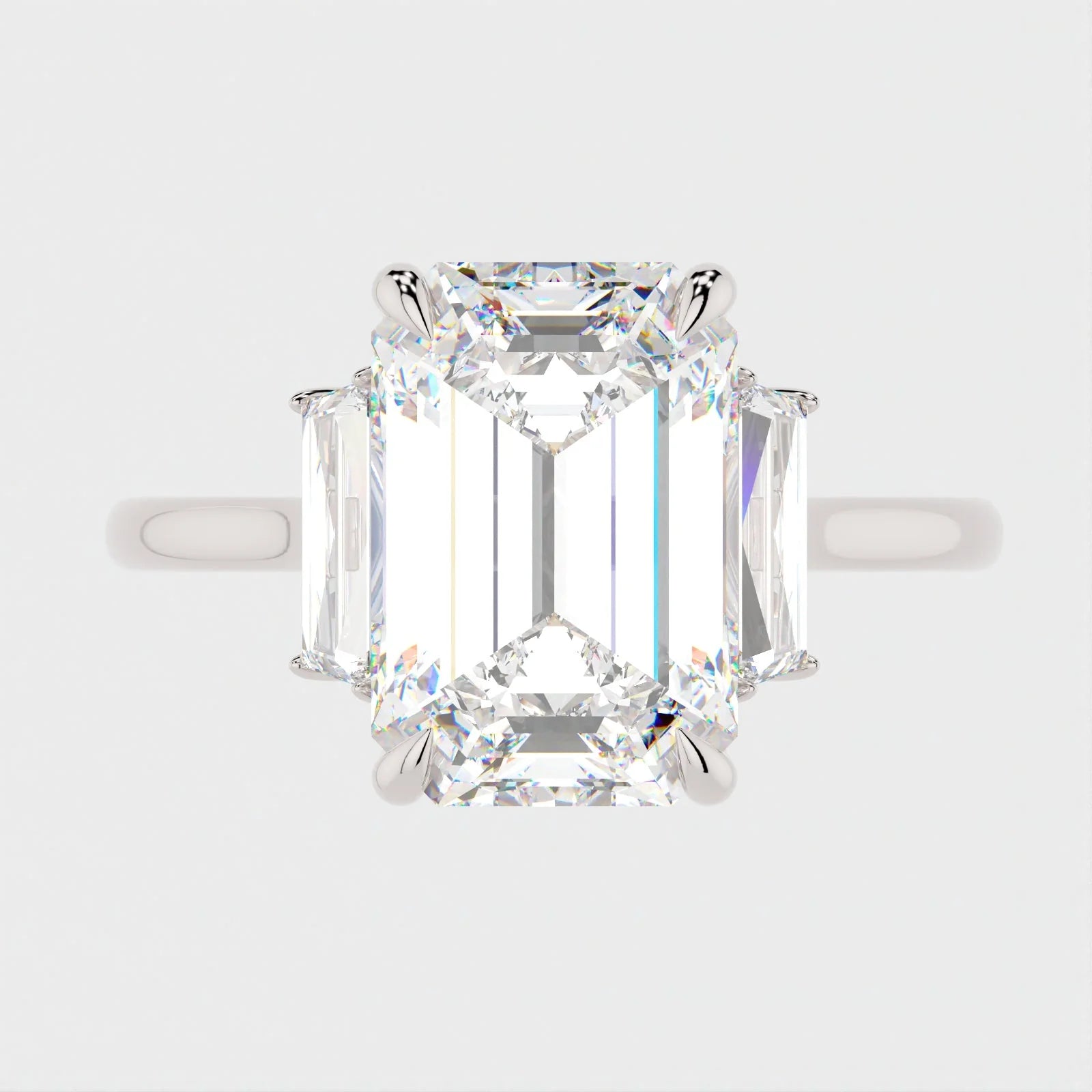 4 Carat Emerald Cut 3-Stone With Solitaire Band – view 2