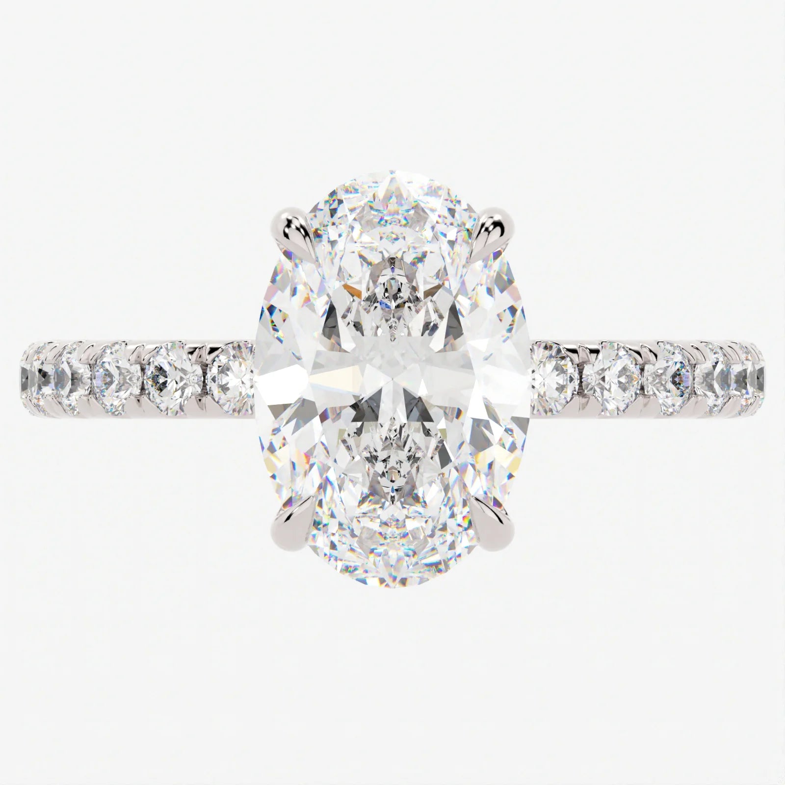 3 Carat Oval Cut Lab Diamond Engagement Ring with Pavé Band