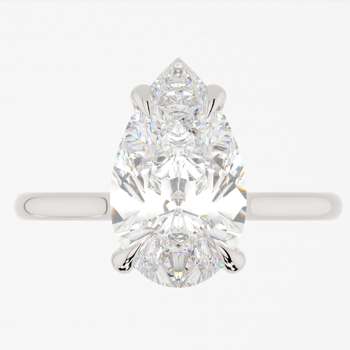 3 Carat Pear Cut Moissanite Diamond Engagement Ring with a Solitaire Band and Shoulder Accents