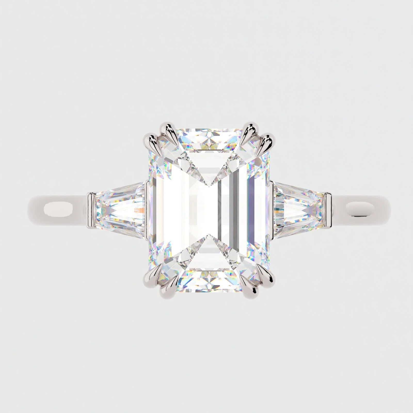 3.5 Carat Emerald Cut Lab Diamond Engagement Ring with 3-Stone Setting