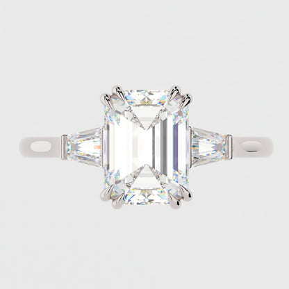 3.5 Carat Emerald Cut Moissanite Diamond Engagement Ring with 3-Stone Setting