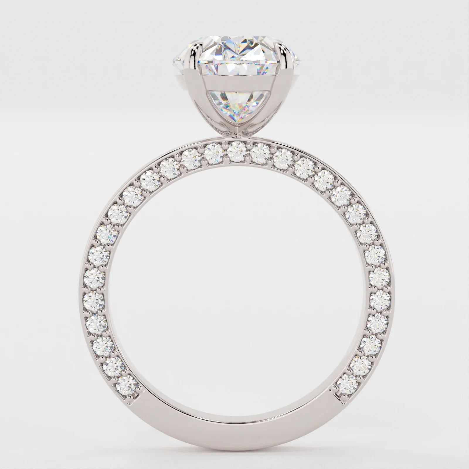 3 Carat Oval Cut Lab Diamond Engagement Ring with a Squared off Solitaire Band and Micro Pavé Side Detail – view 3