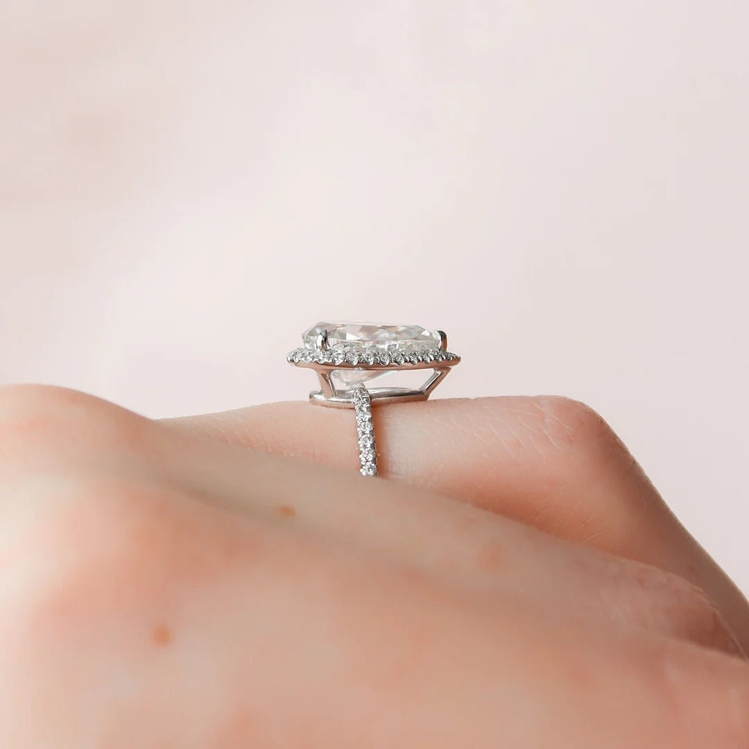 3 Carat Pear Cut Lab Diamond Ring with Halo – view 4