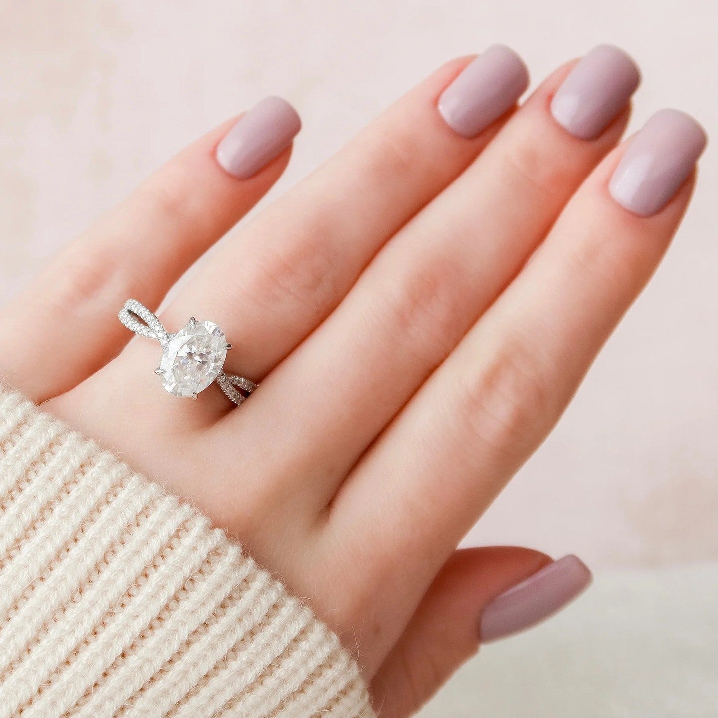 2.0 Carat Oval Cut Lab Diamond Ring with Twisted Band and Pavé Detail – view 6