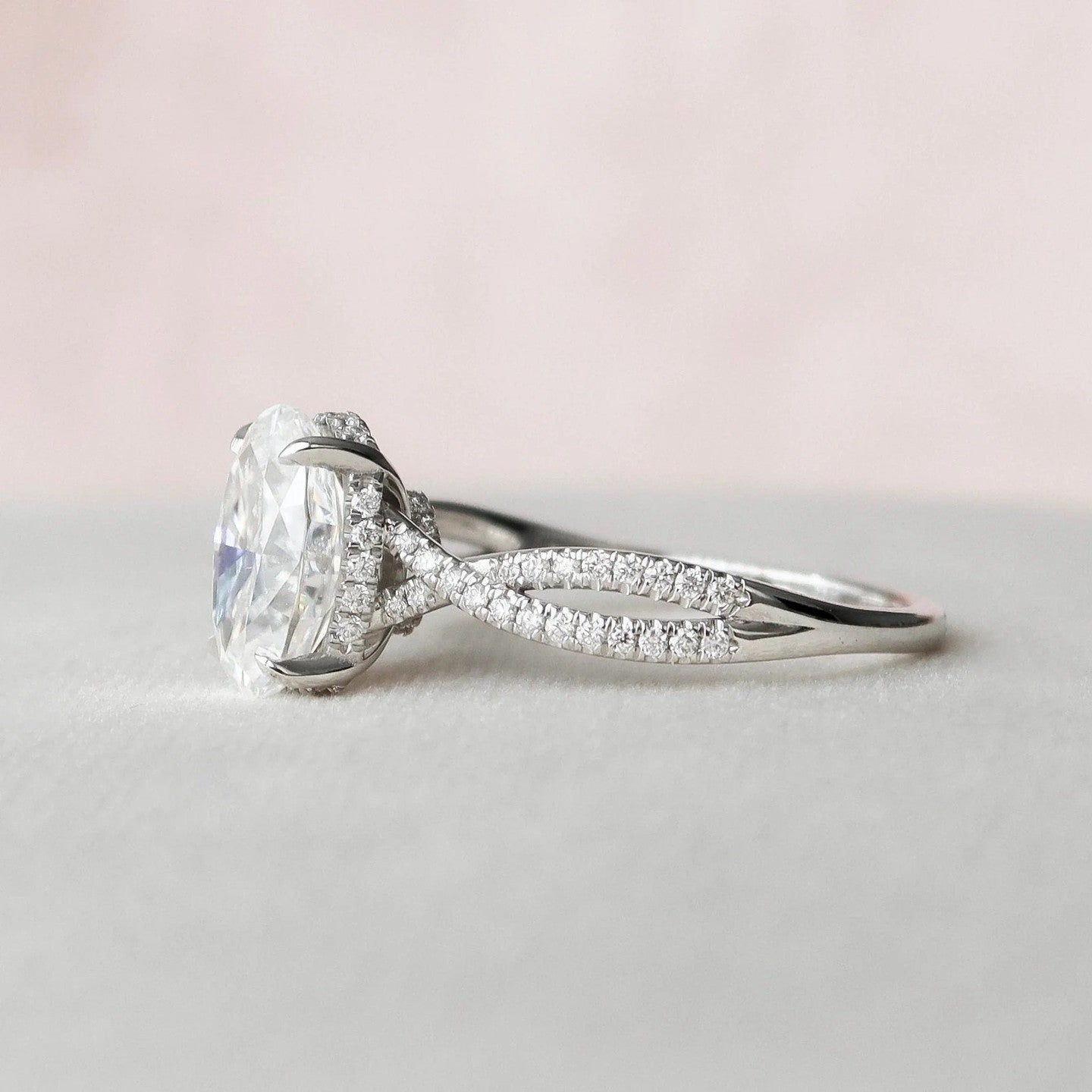 2.0 Carat Oval Cut Lab Diamond Ring with Twisted Band and Pavé Detail – view 3