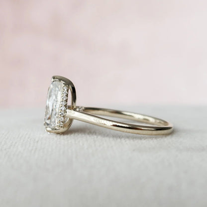 3 Carat Pear Cut with a Solitaire Band, Hidden Halo and Shoulder Accents