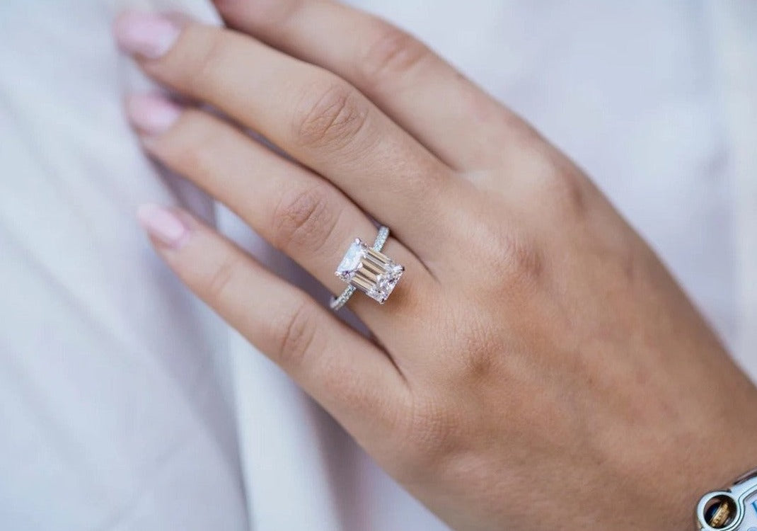 4 Carat Emerald Cut Ring with Pavé Band – view 6