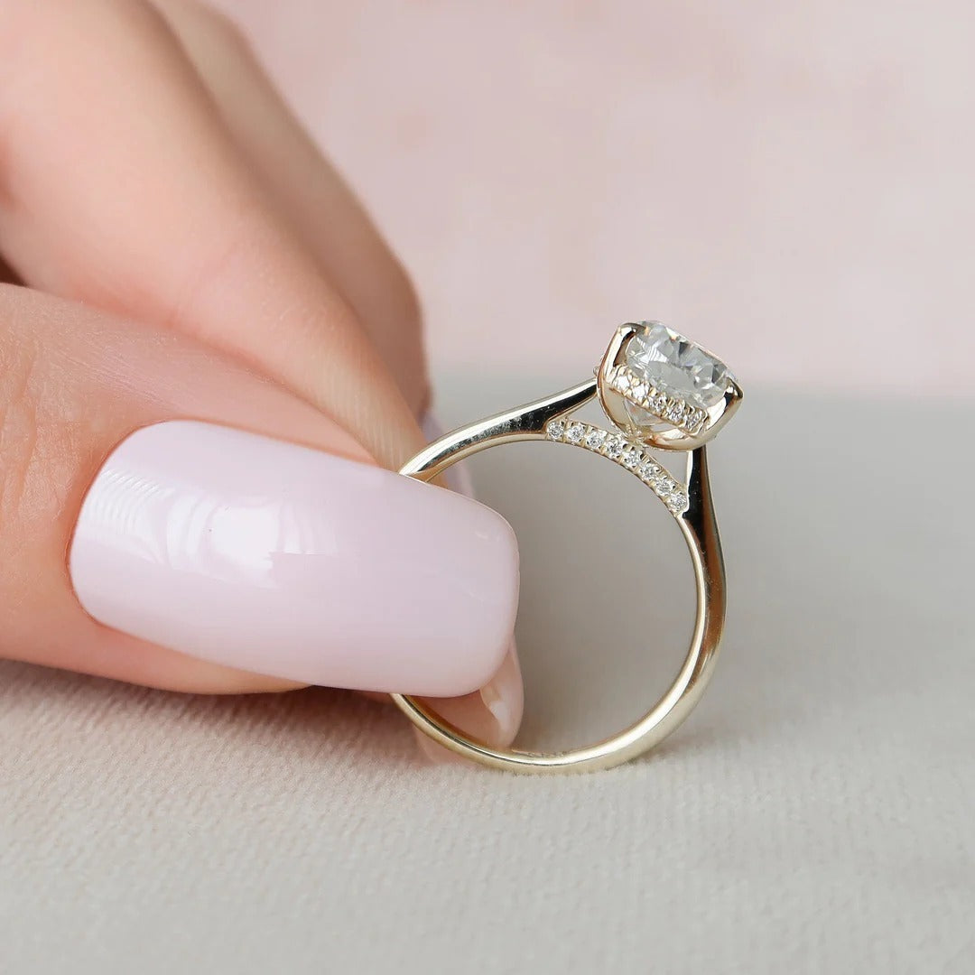 3 Carat Pear Cut with a Solitaire Band, Hidden Halo and Shoulder Accents – view 3