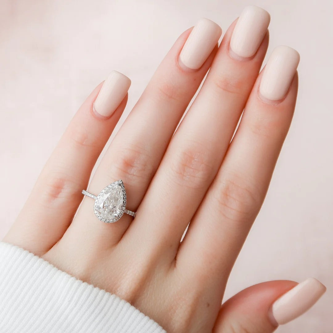 3 Carat Pear Cut Lab Diamond Ring with Halo