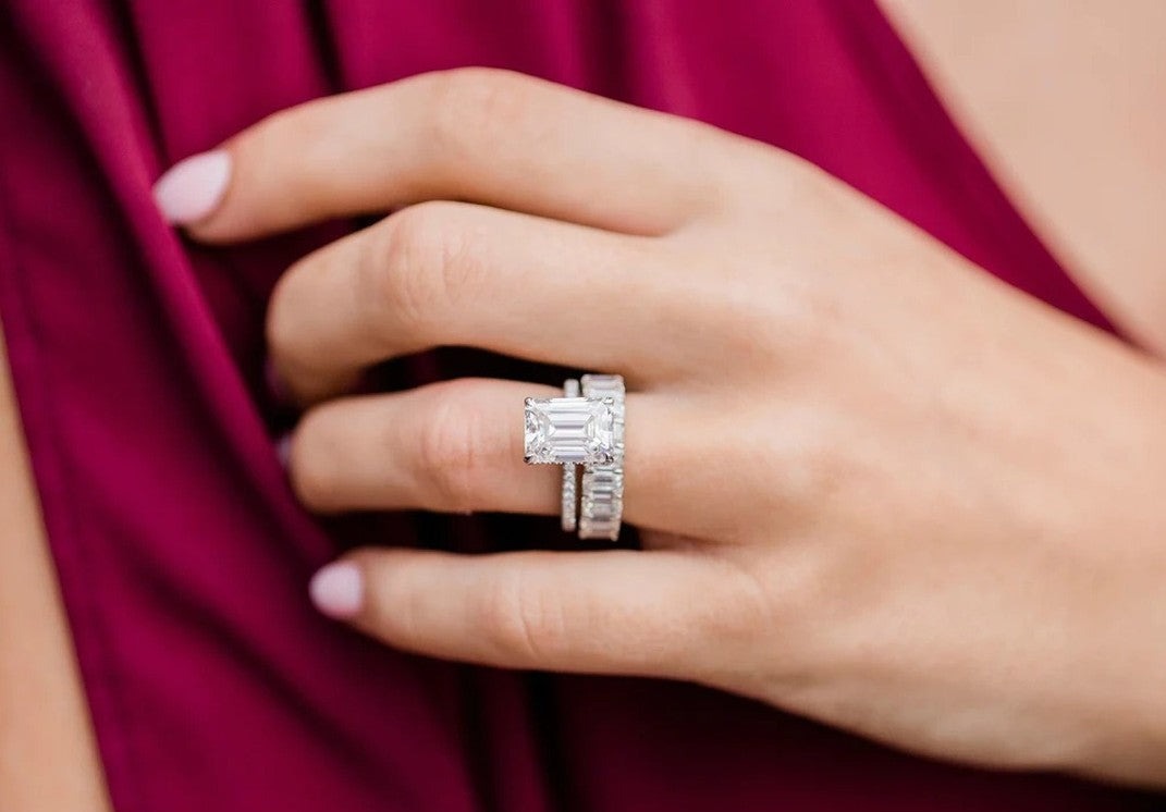 4 Carat Emerald Cut Ring with Pavé Band – view 5