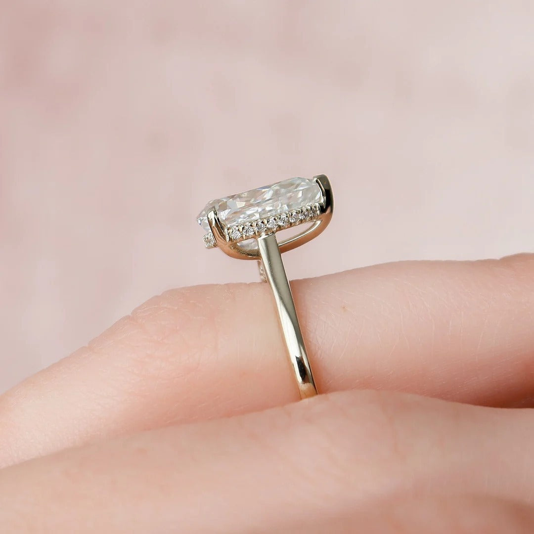 3 Carat Pear Cut with a Solitaire Band, Hidden Halo and Shoulder Accents – view 5