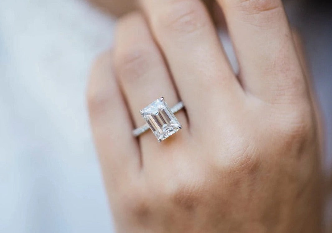 4 Carat Emerald Cut Ring with Pave Band