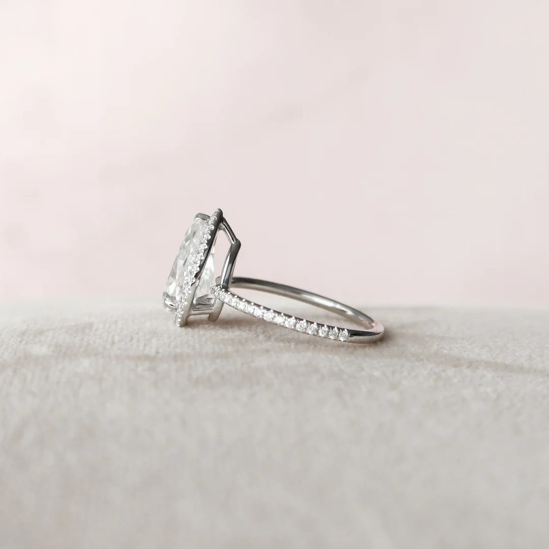 3 Carat Pear Cut Lab Diamond Ring with Halo – view 6