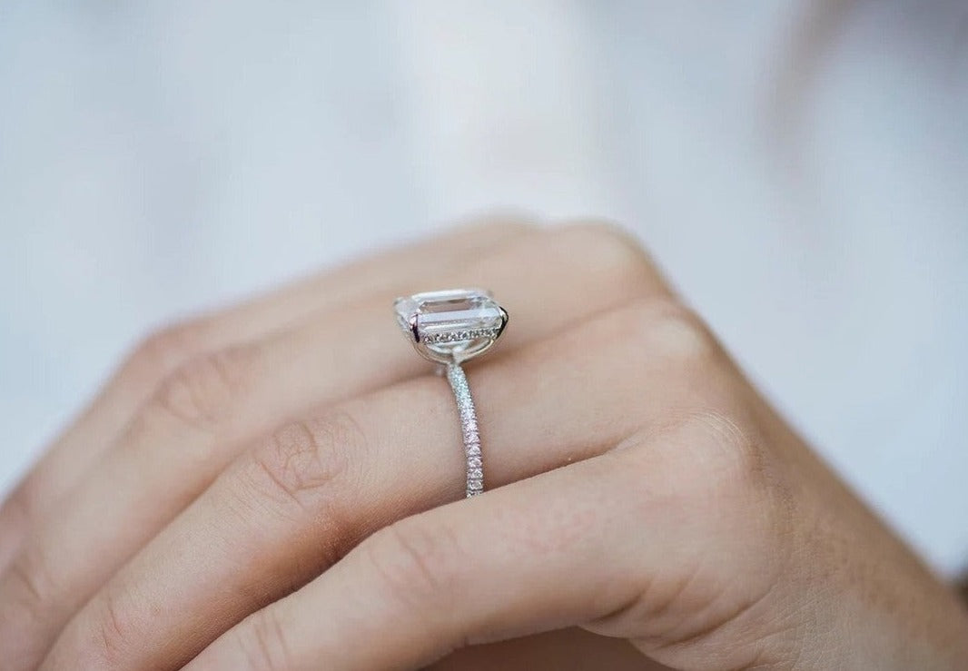 4 Carat Emerald Cut Ring with Pavé Band – view 9