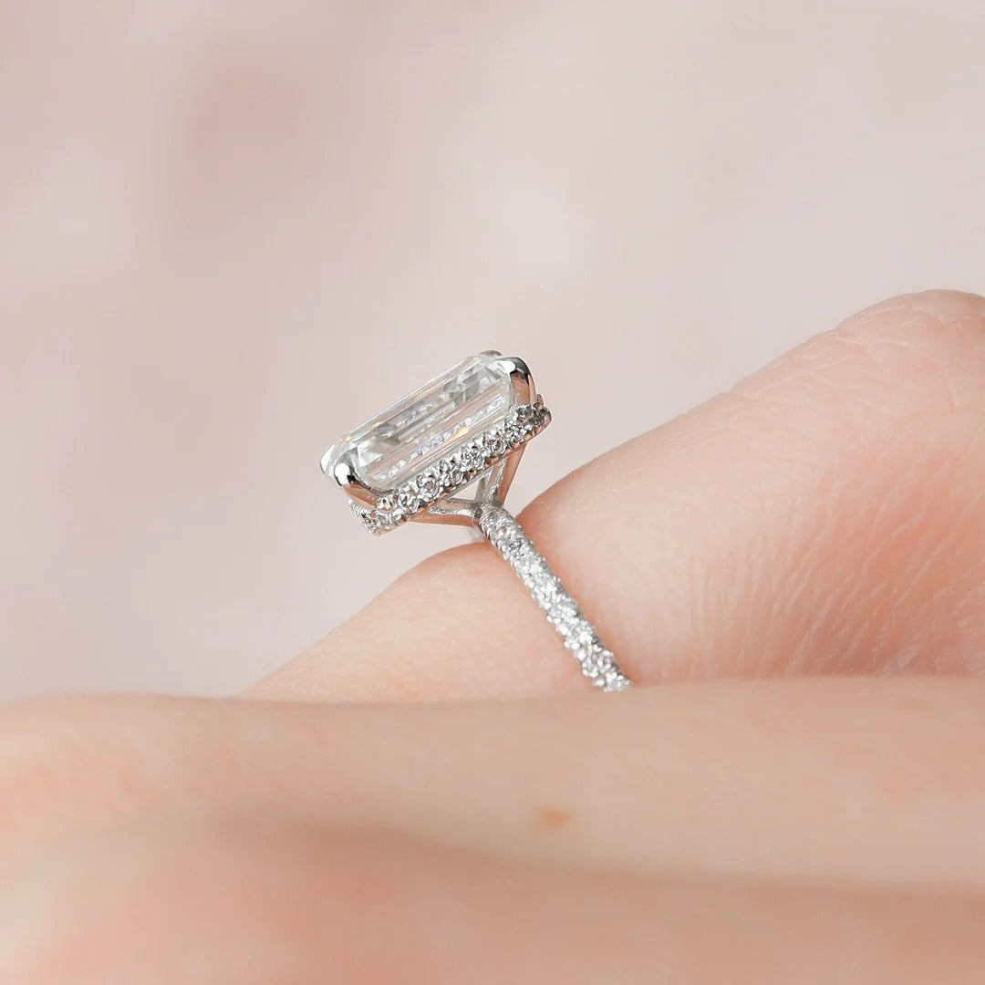 3.0 Carat Emerald Cut Lab Diamond Ring with Pavé Band – view 6