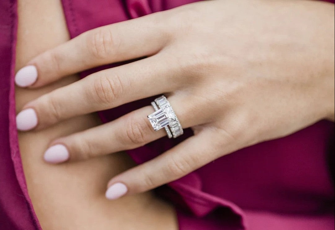 4 Carat Emerald Cut Ring with Pavé Band – view 8
