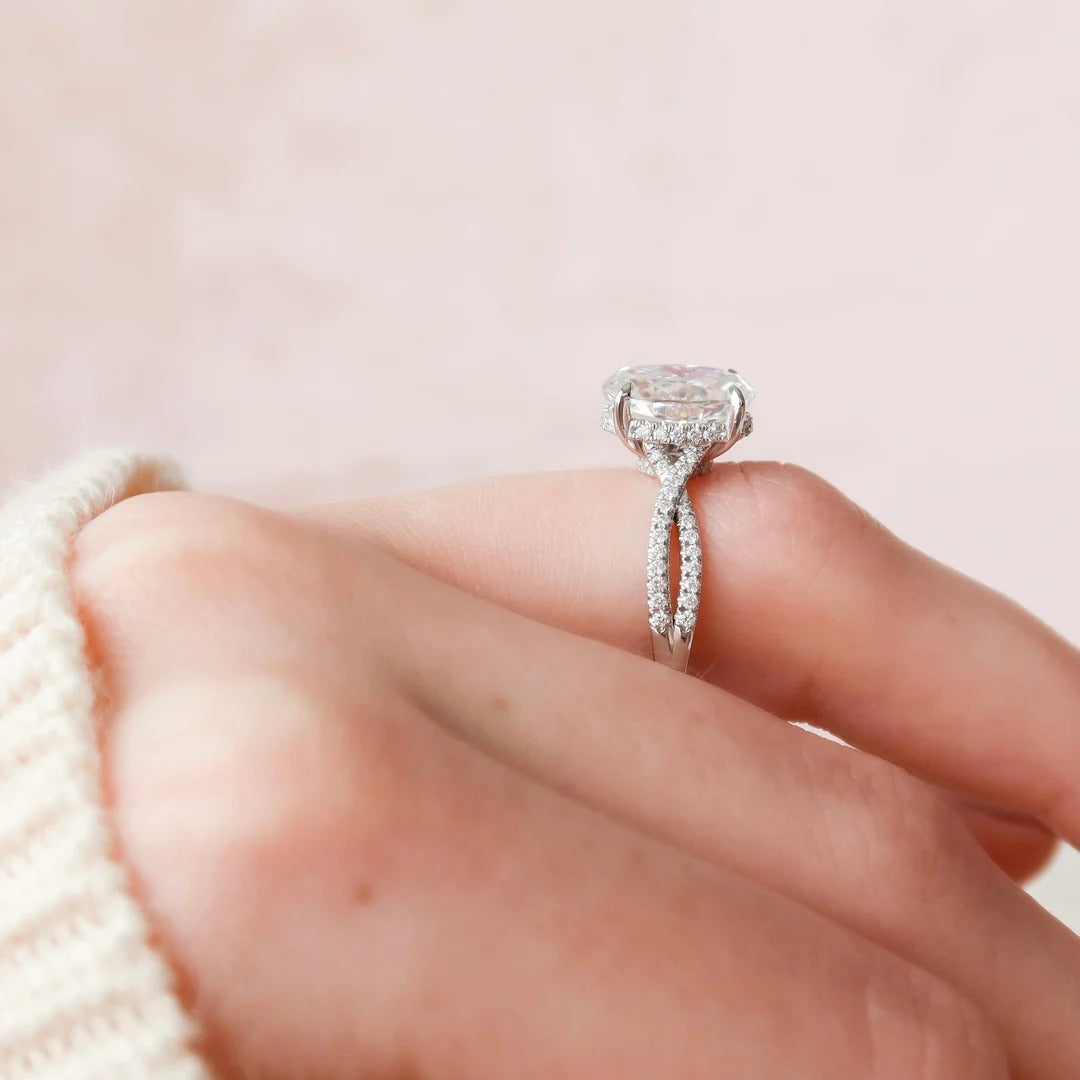 2.0 Carat Oval Cut Lab Diamond Ring with Twisted Band and Pavé Detail – view 7